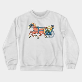 trotting horse pulls a sports carriage with a driver Crewneck Sweatshirt